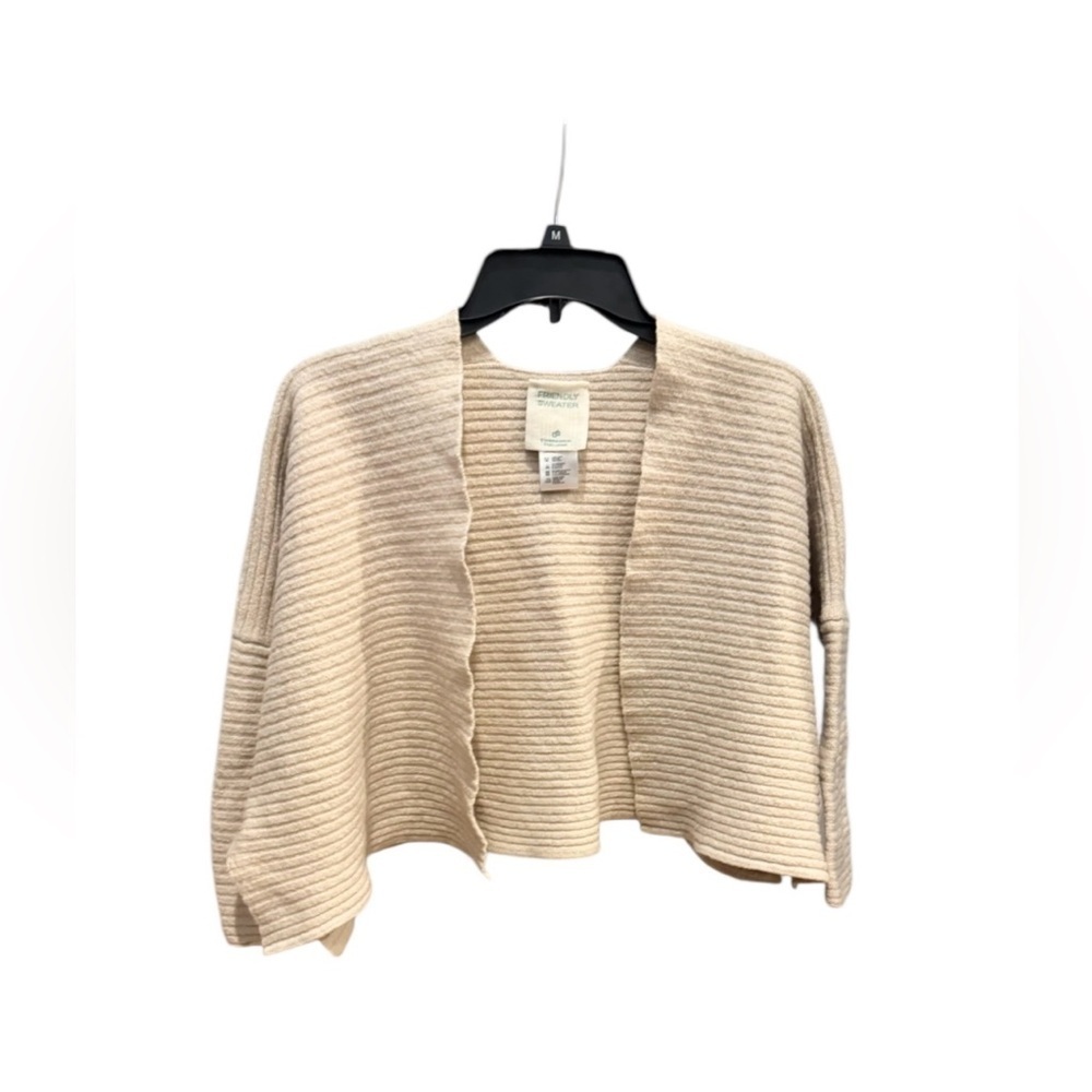 Women’s Taliana Friendly Sweater Open Beige Cardigan Ribbed 100% Wool: S